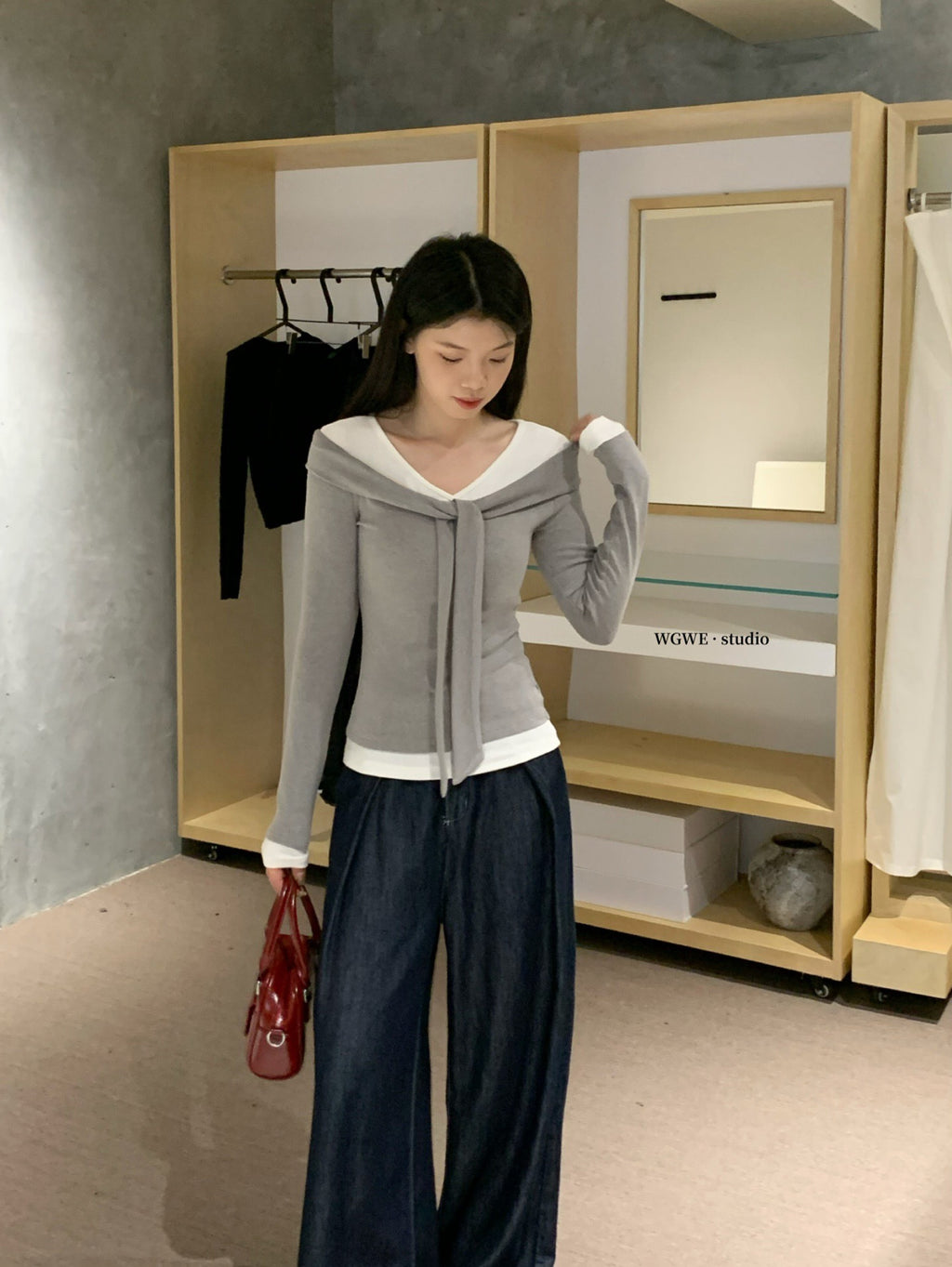 W8224#假两件上衣