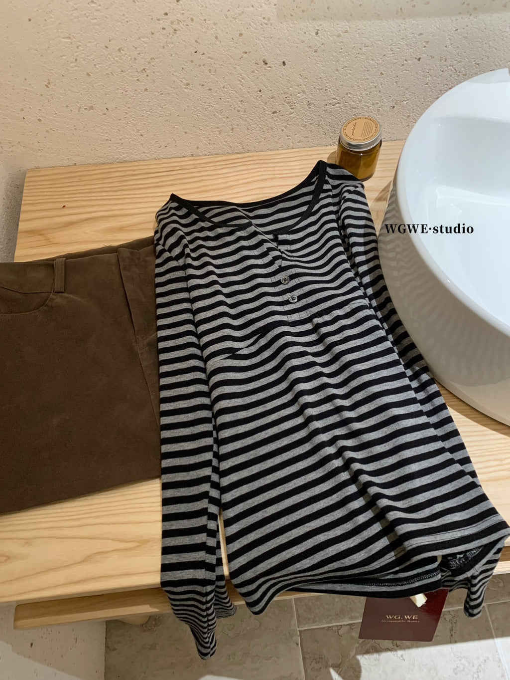 W8169#条纹长袖T恤