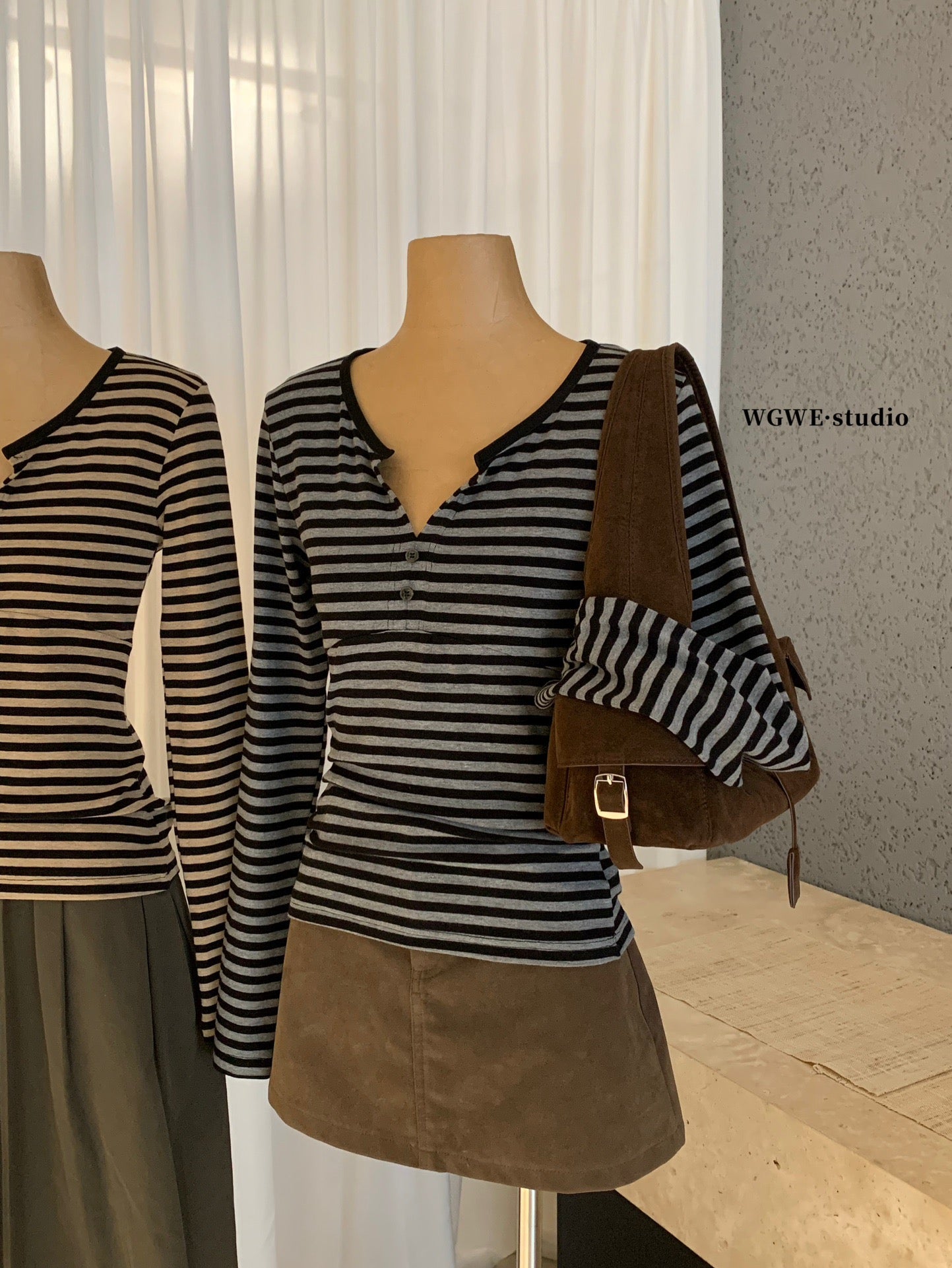 W8169#条纹长袖T恤