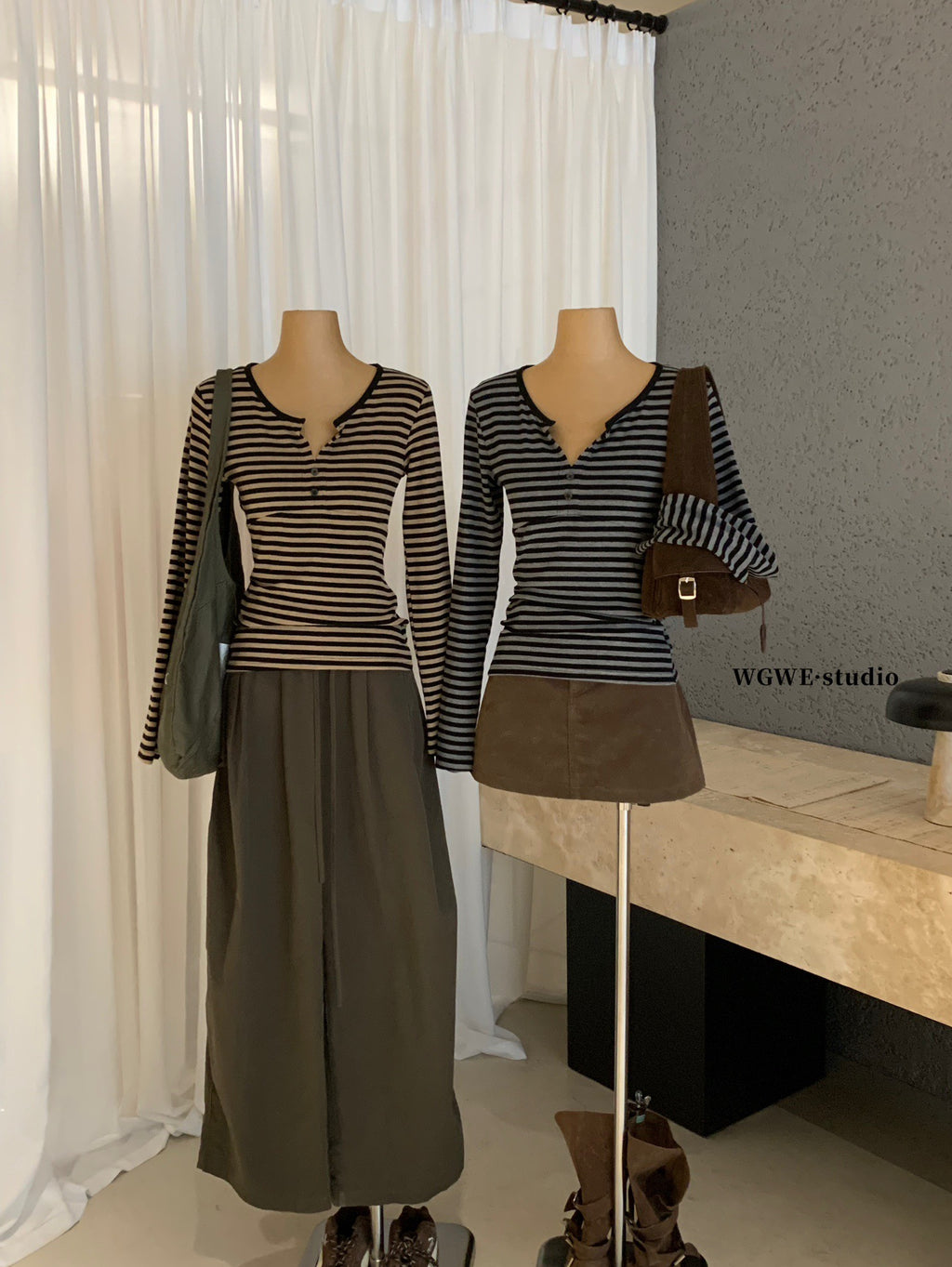 W8169#条纹长袖T恤