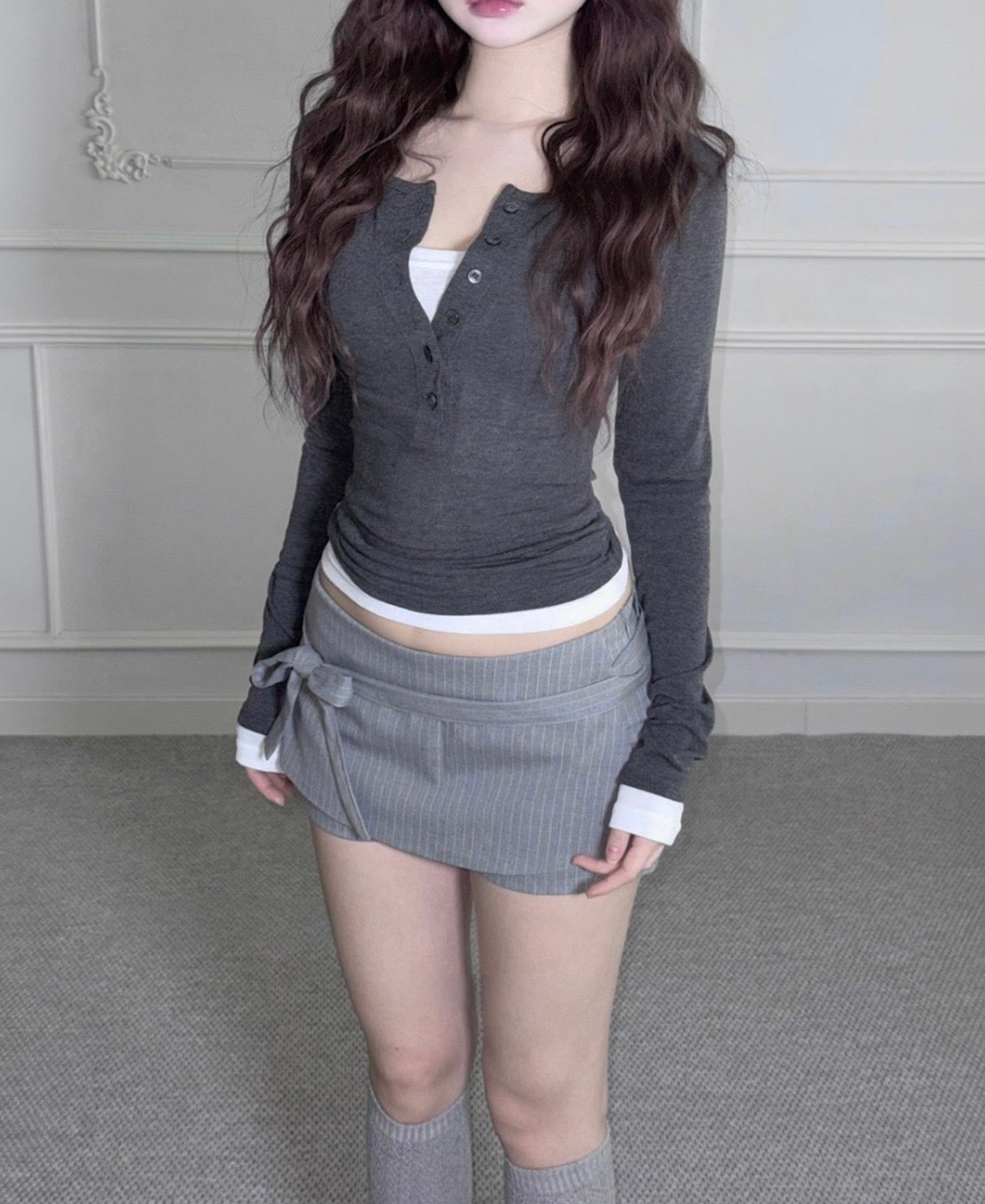 w8343#假两件上衣