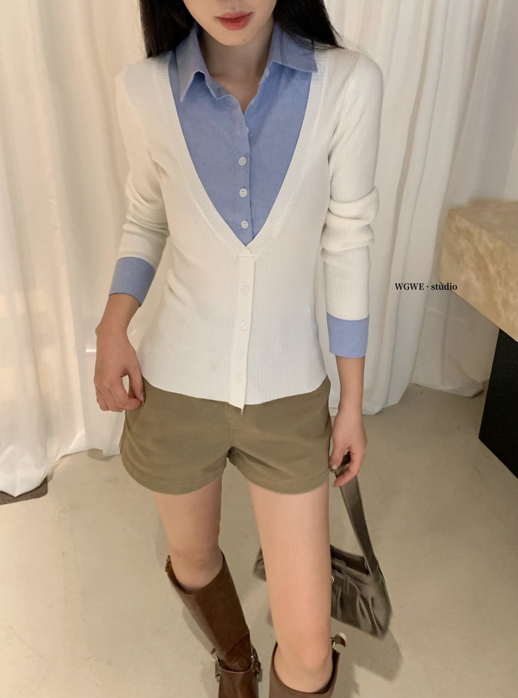 W8224#假两件上衣