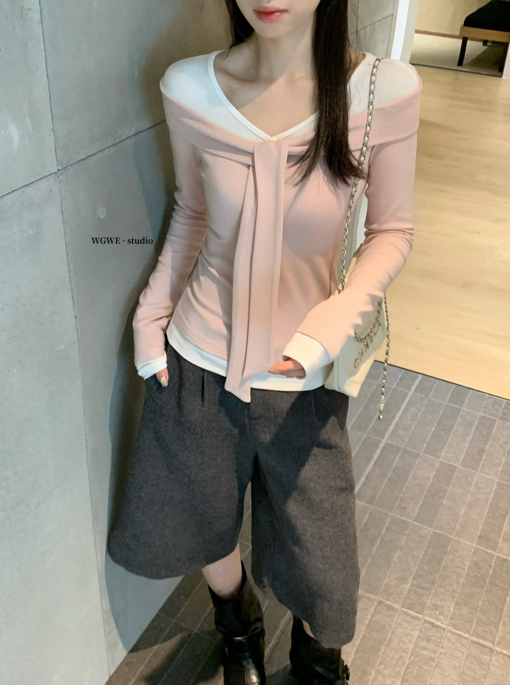 W8224#假两件上衣