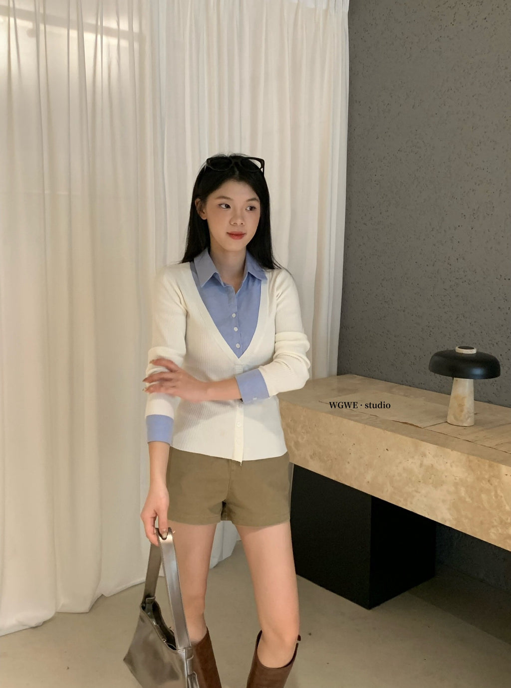 W8224#假两件上衣