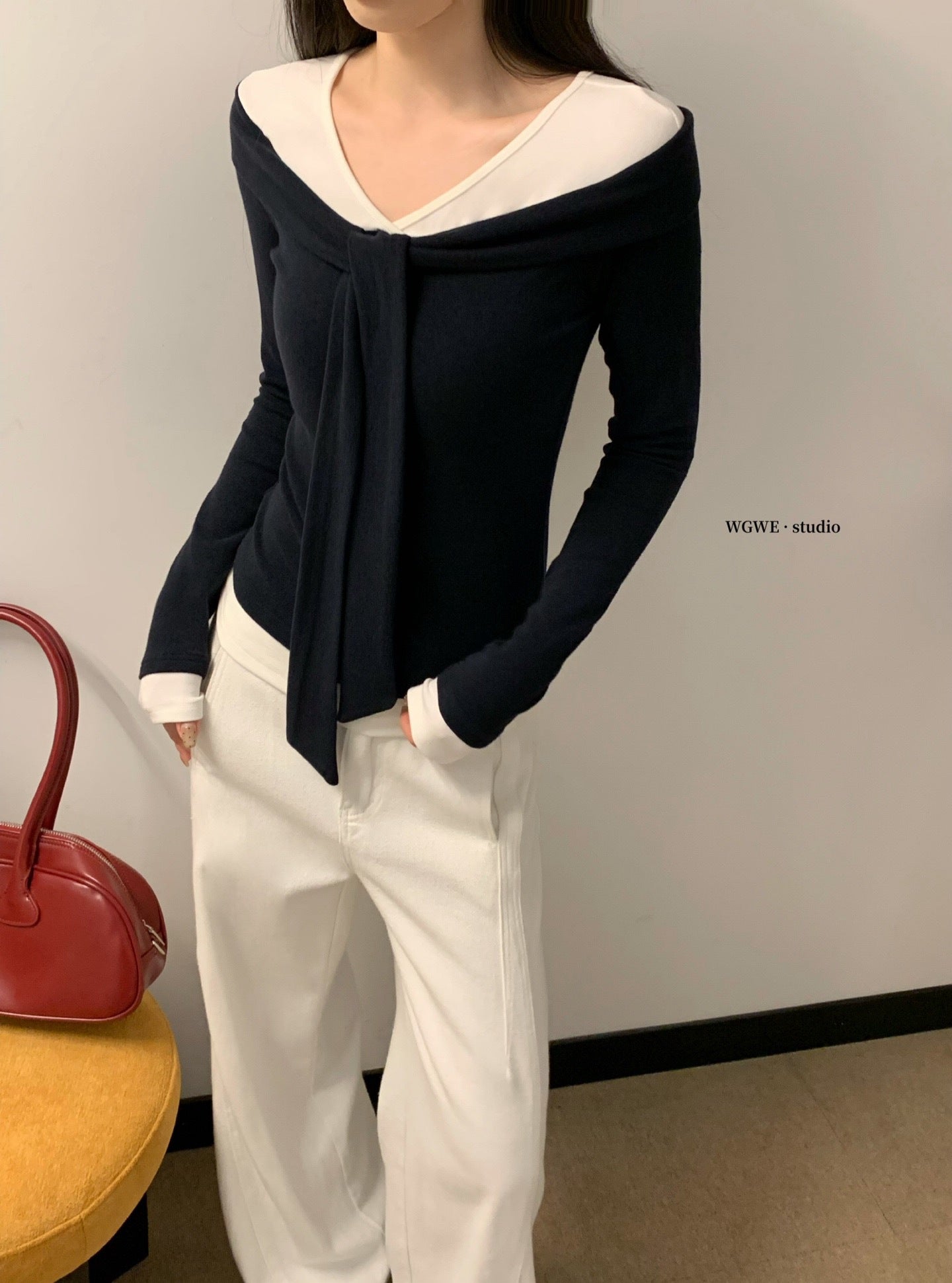 W8224#假两件上衣