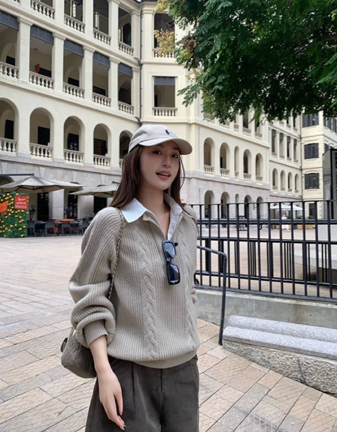 W8247#假两件针织上衣