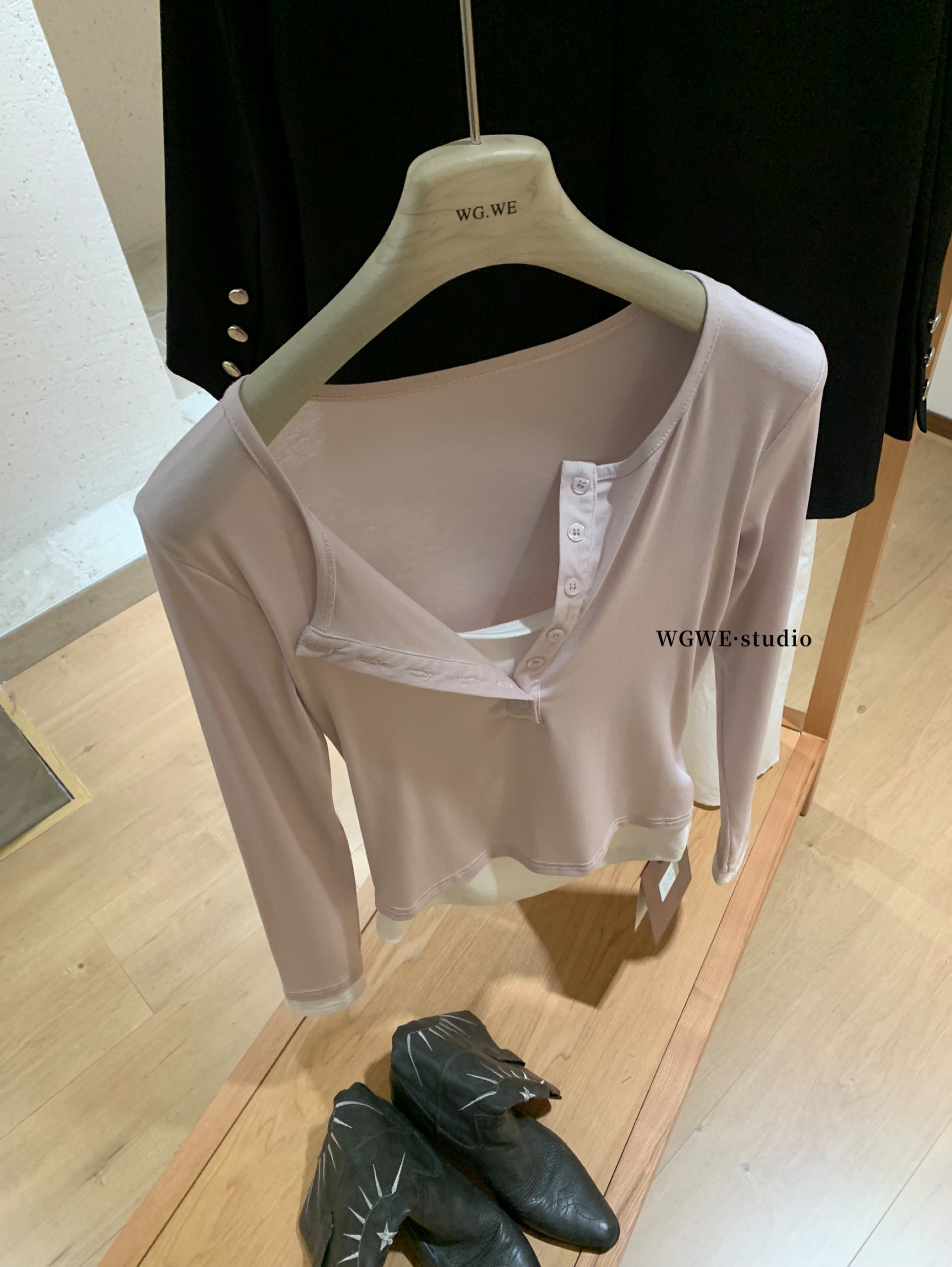 w8343#假两件上衣