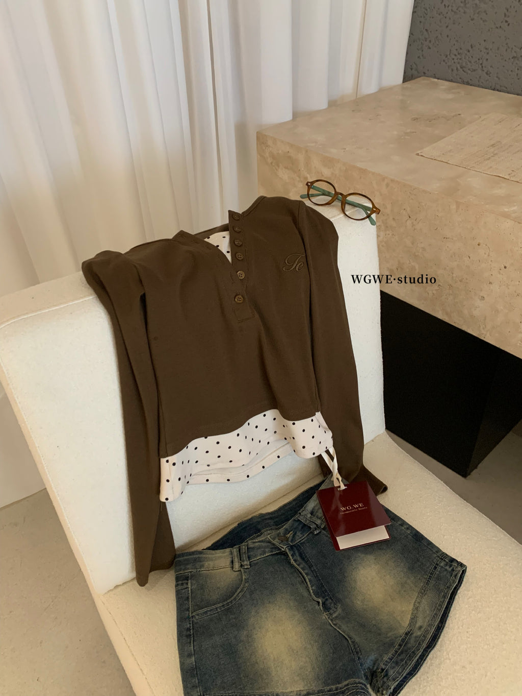 W8303#假两件上衣