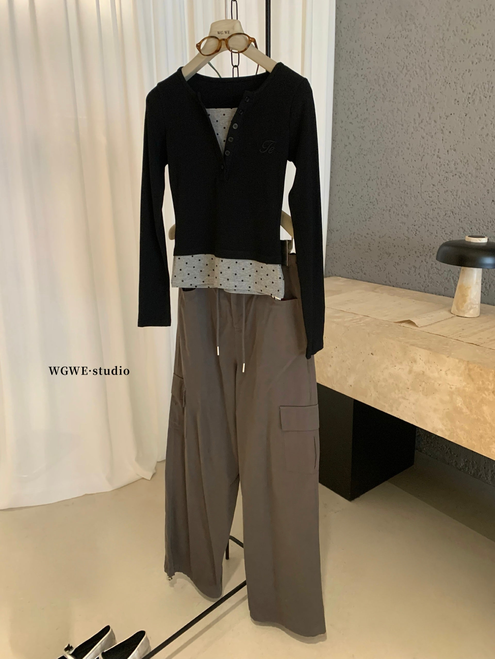 W8303#假两件上衣