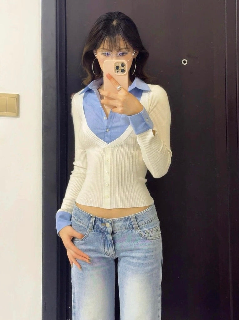 W8063#假两件上衣