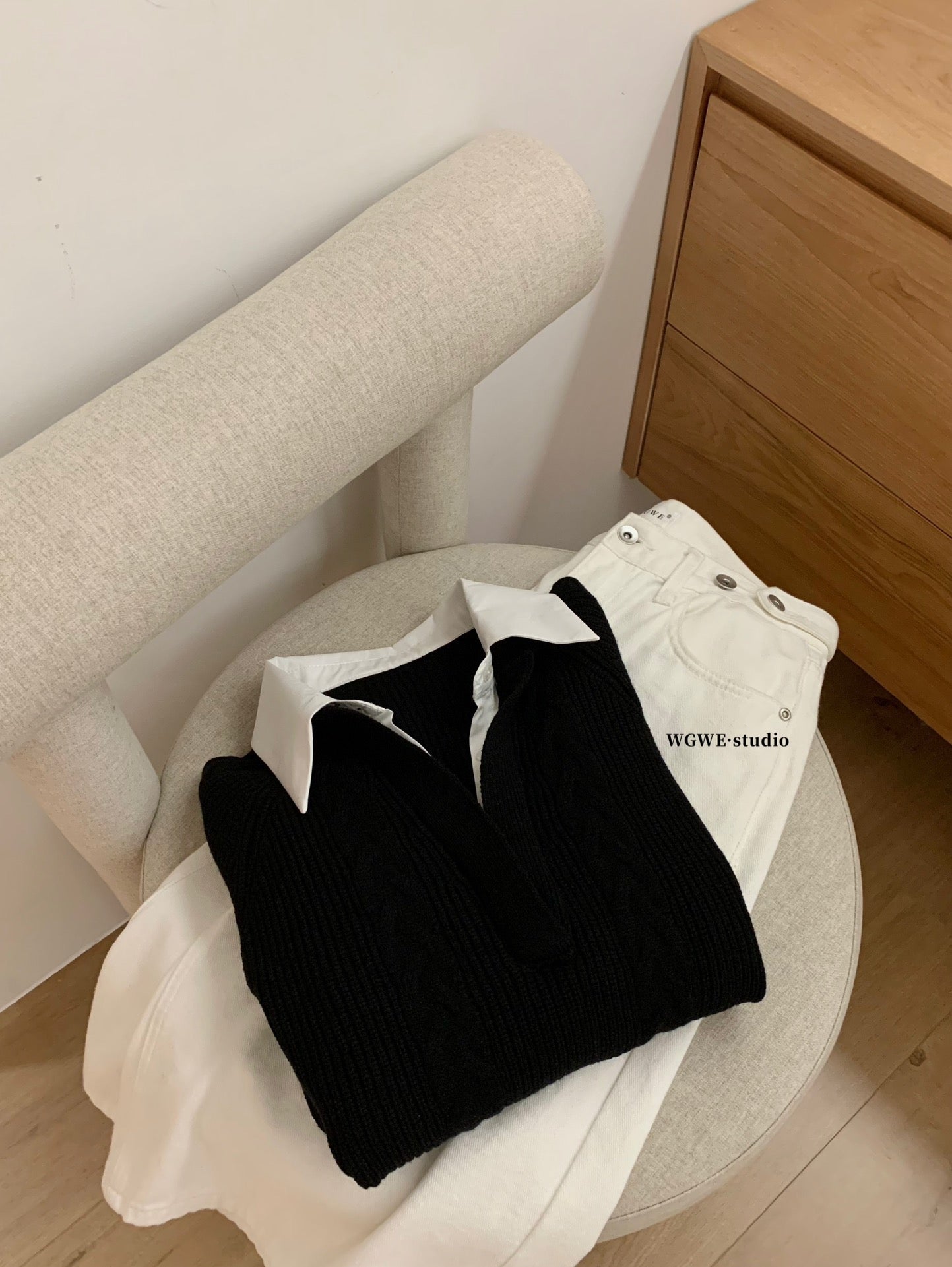 W8247#假两件针织上衣