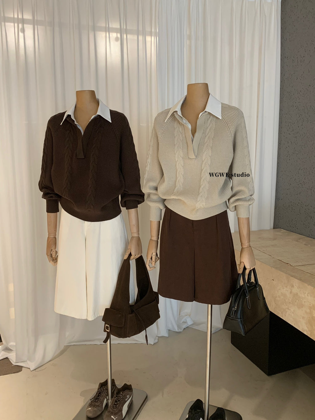 W8247#假两件针织上衣