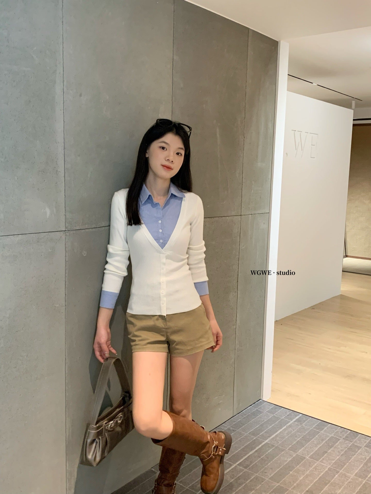 W8224#假两件上衣