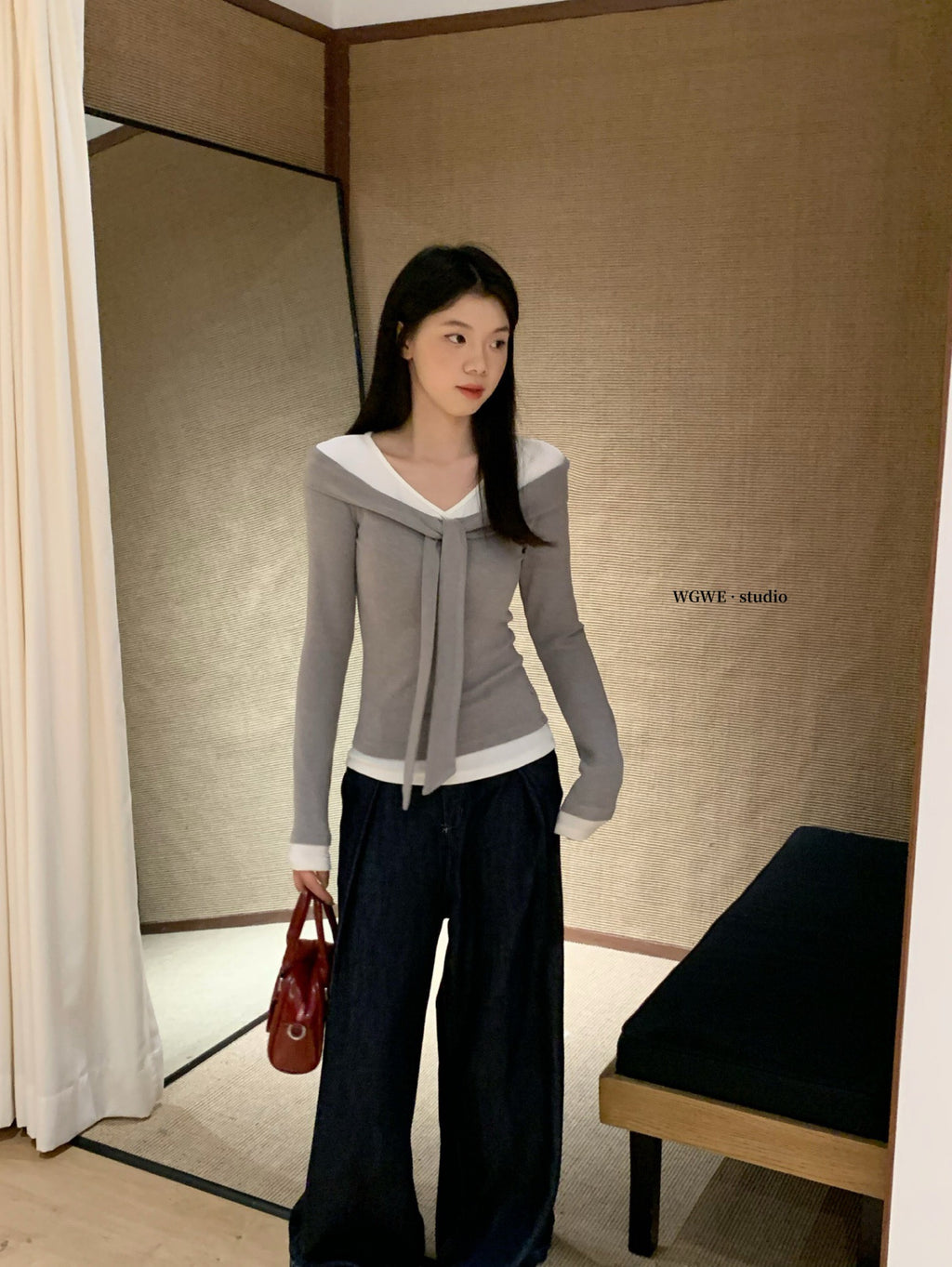 W8224#假两件上衣