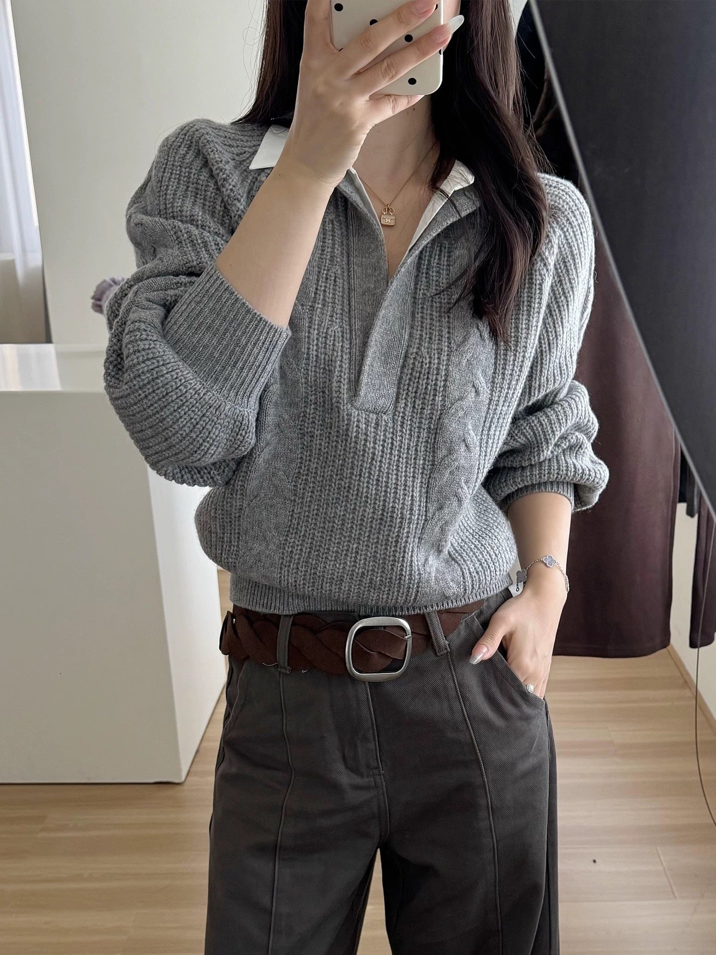 W8247#假两件针织上衣