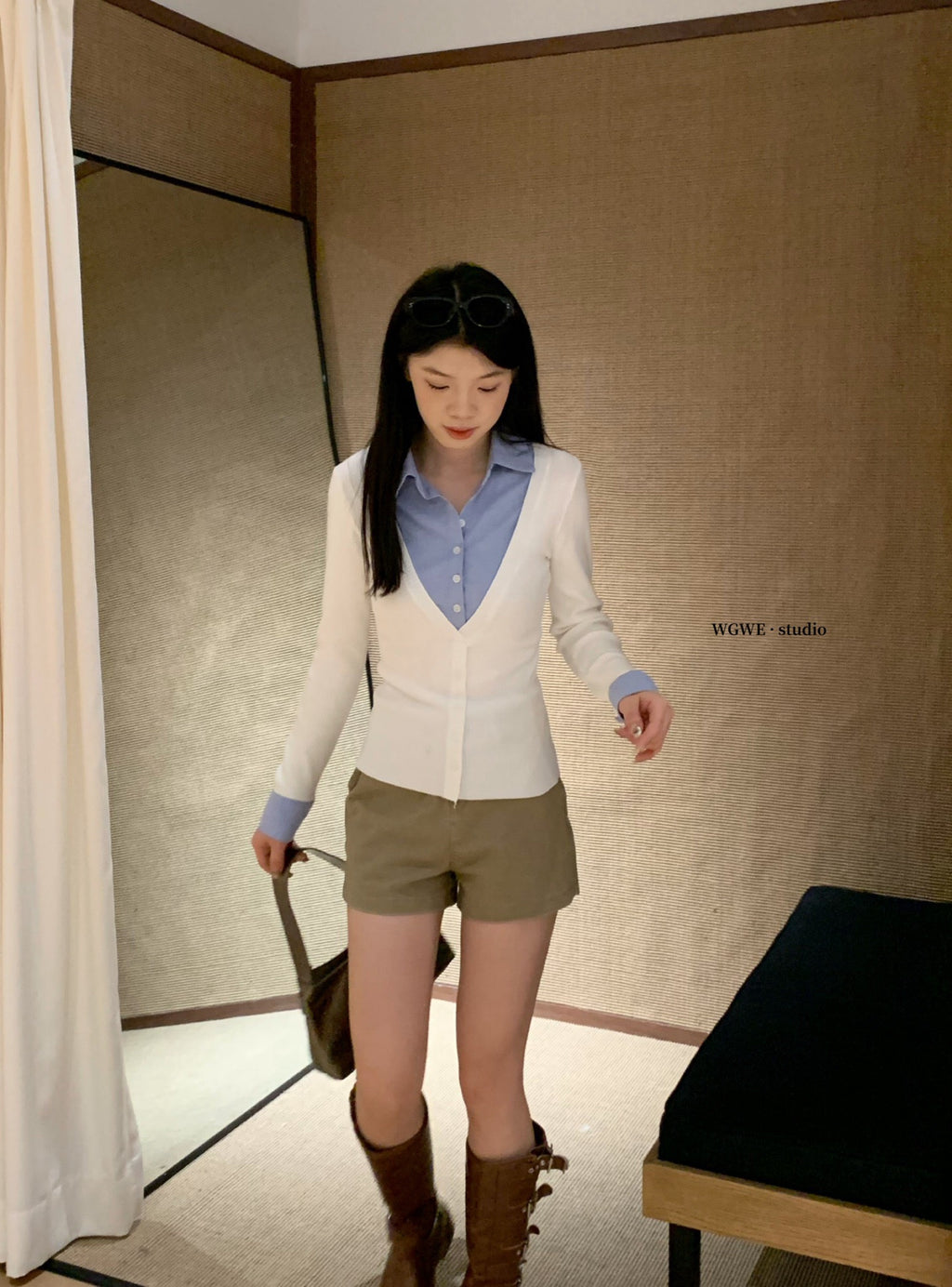 W8224#假两件上衣