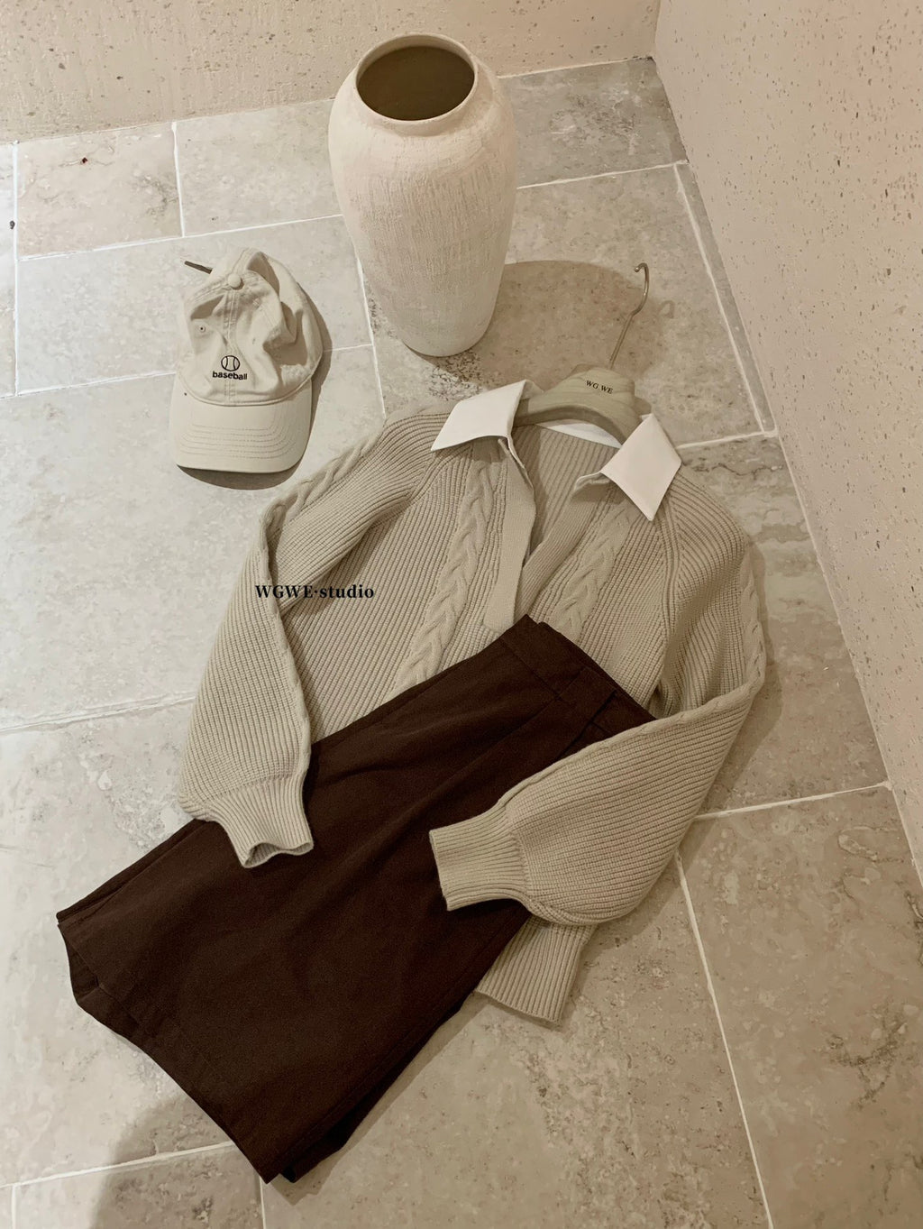 W8247#假两件针织上衣