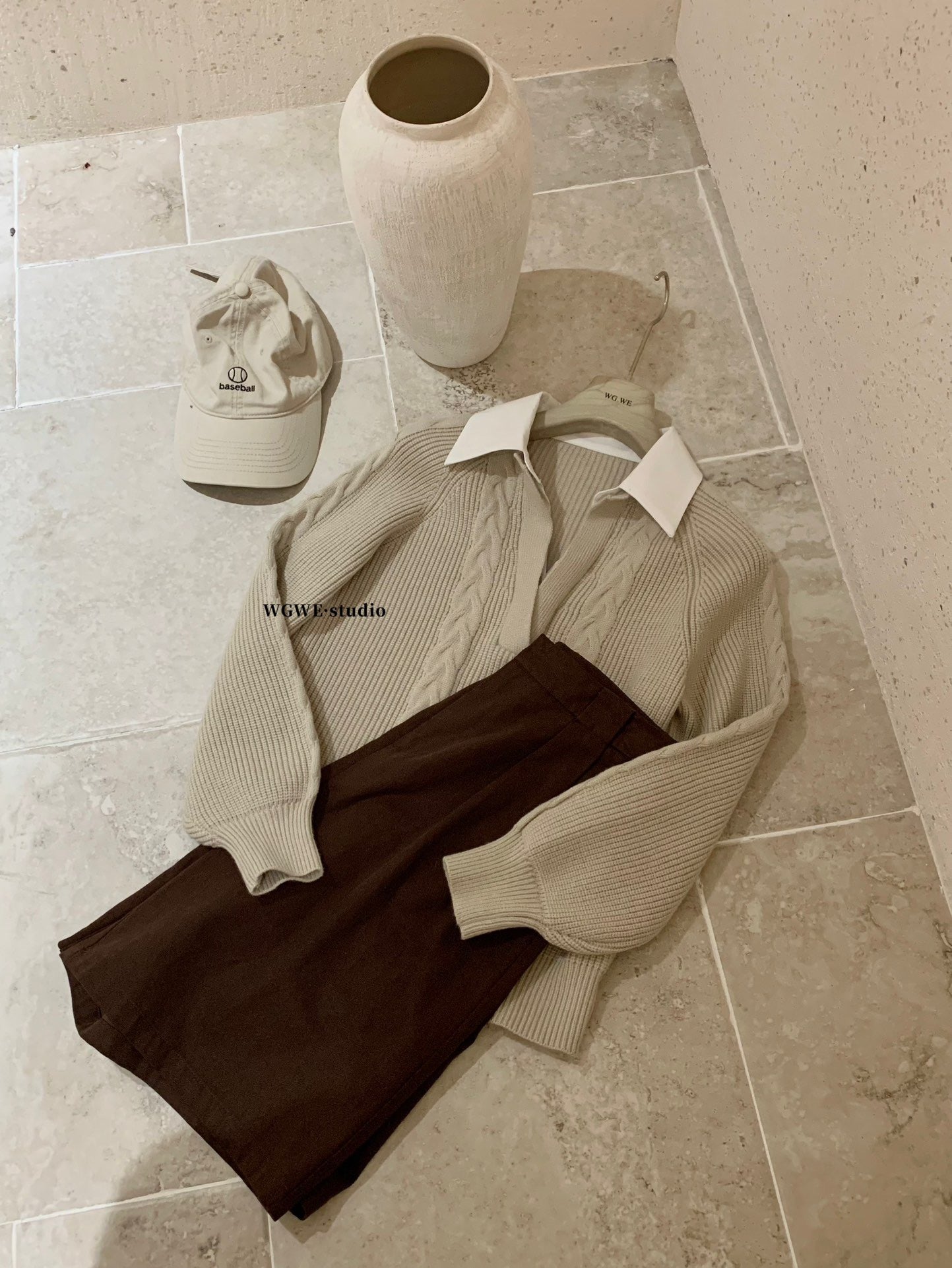 W8247#假两件针织上衣