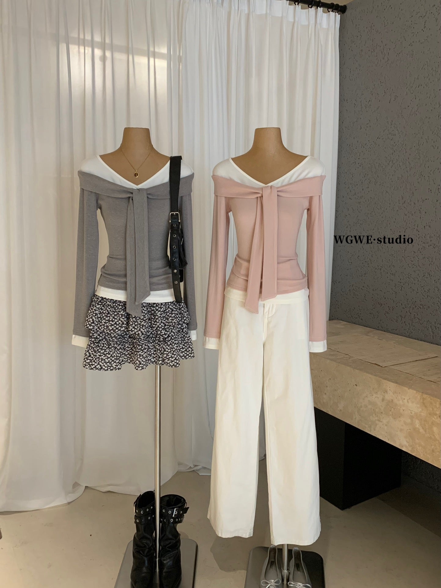 W8224#假两件上衣