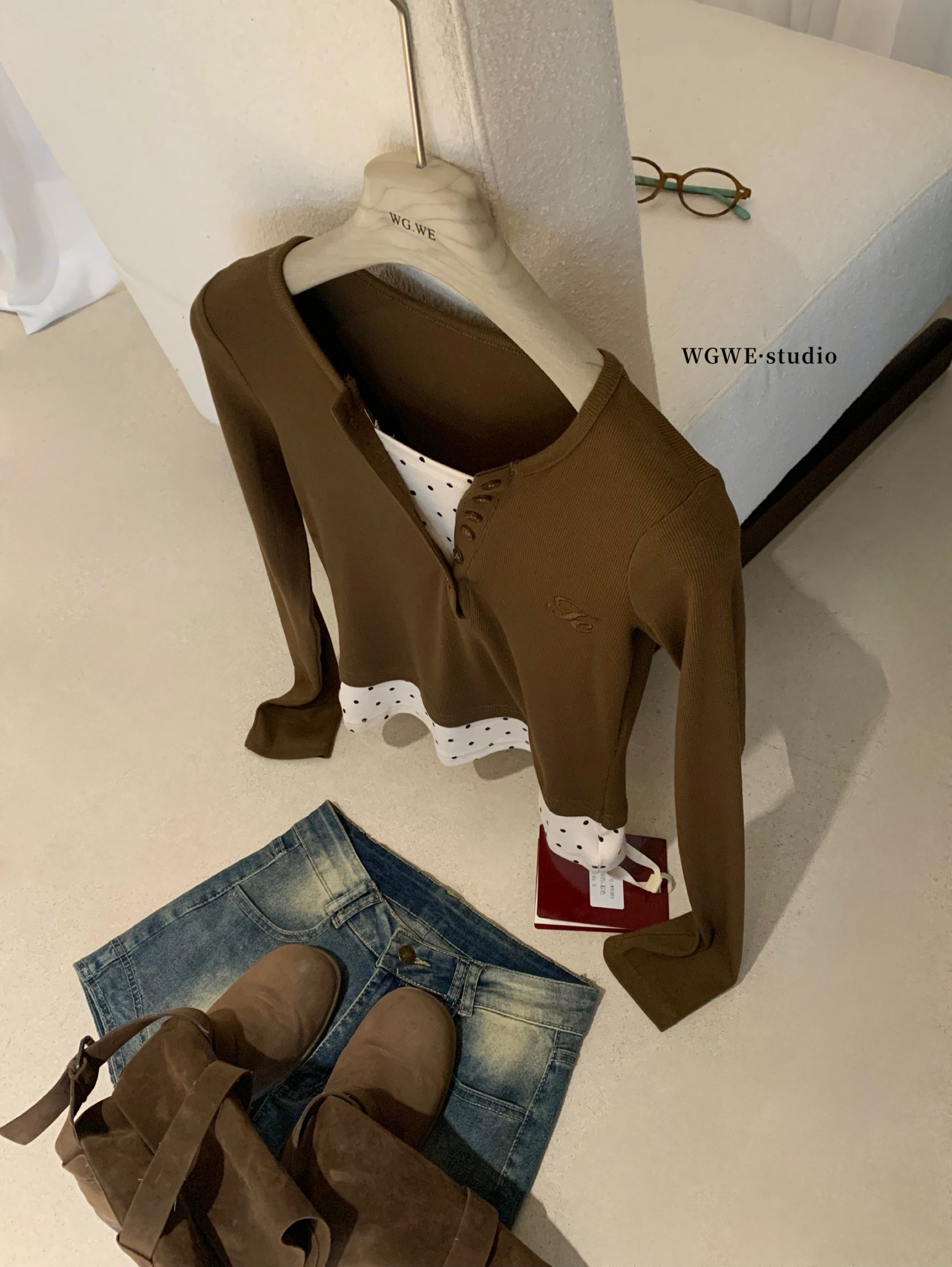 W8303#假两件上衣