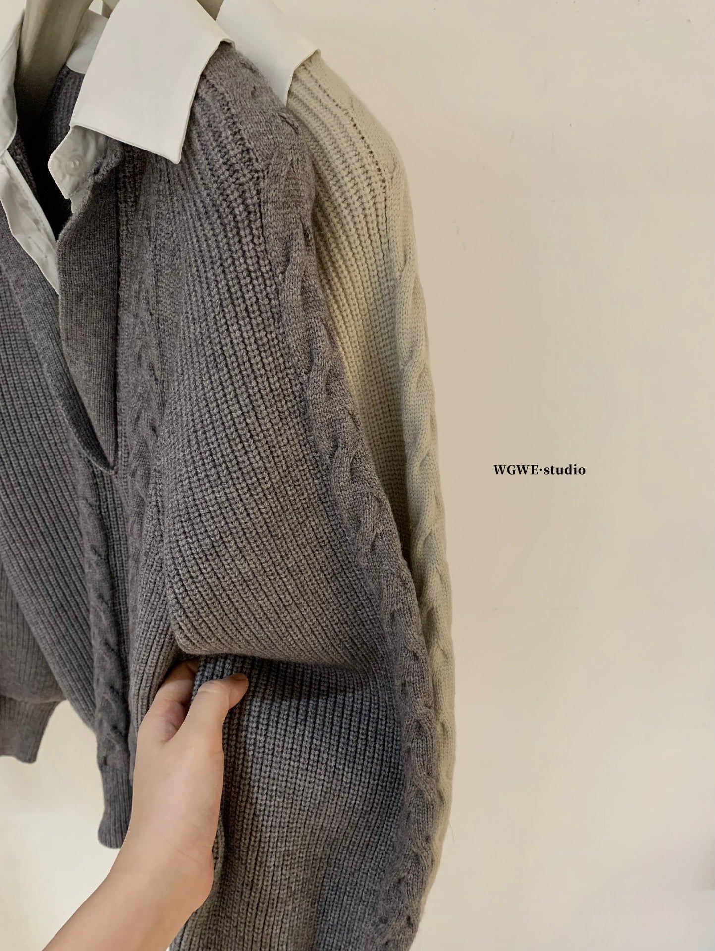 W8247#假两件针织上衣