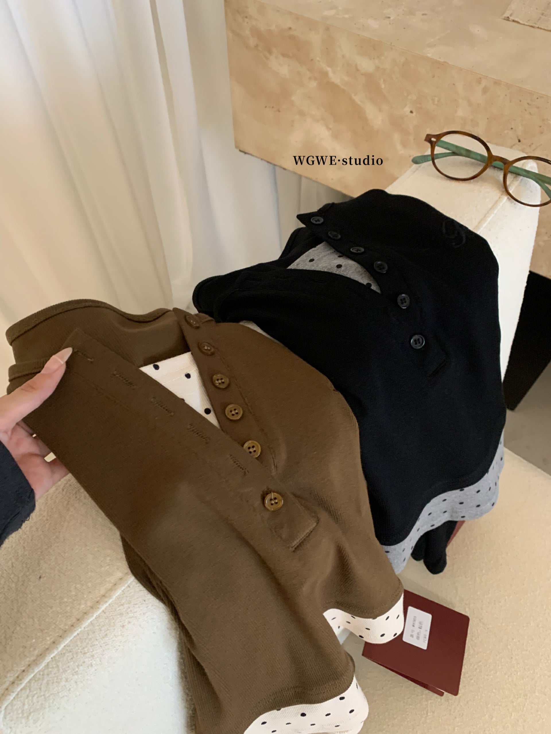 W8303#假两件上衣