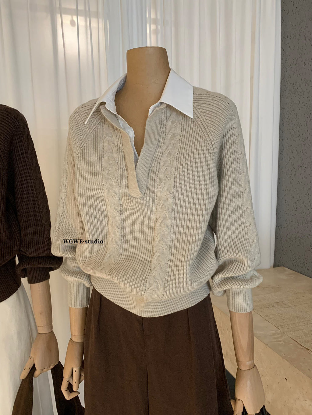 W8247#假两件针织上衣