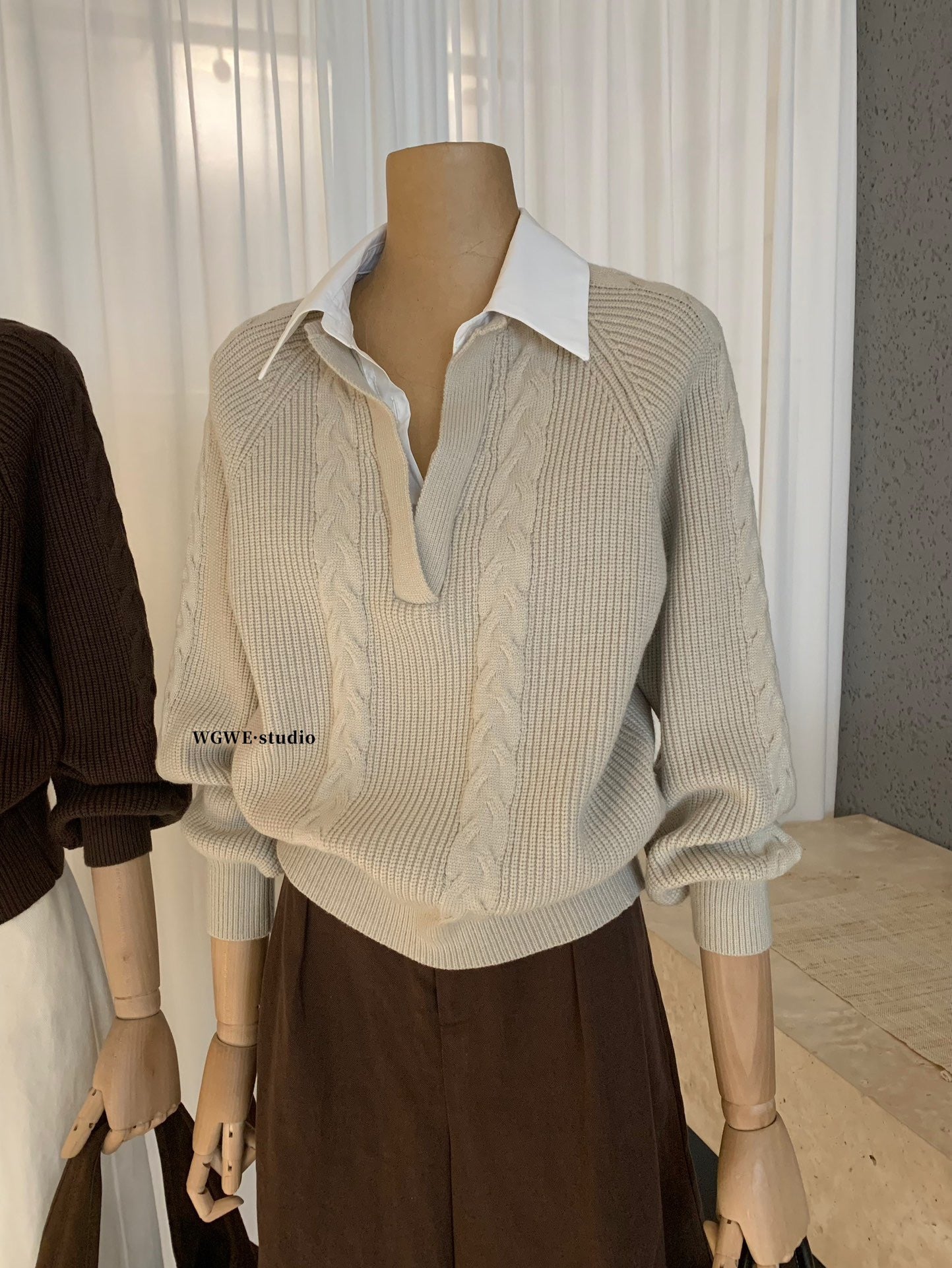 W8247#假两件针织上衣