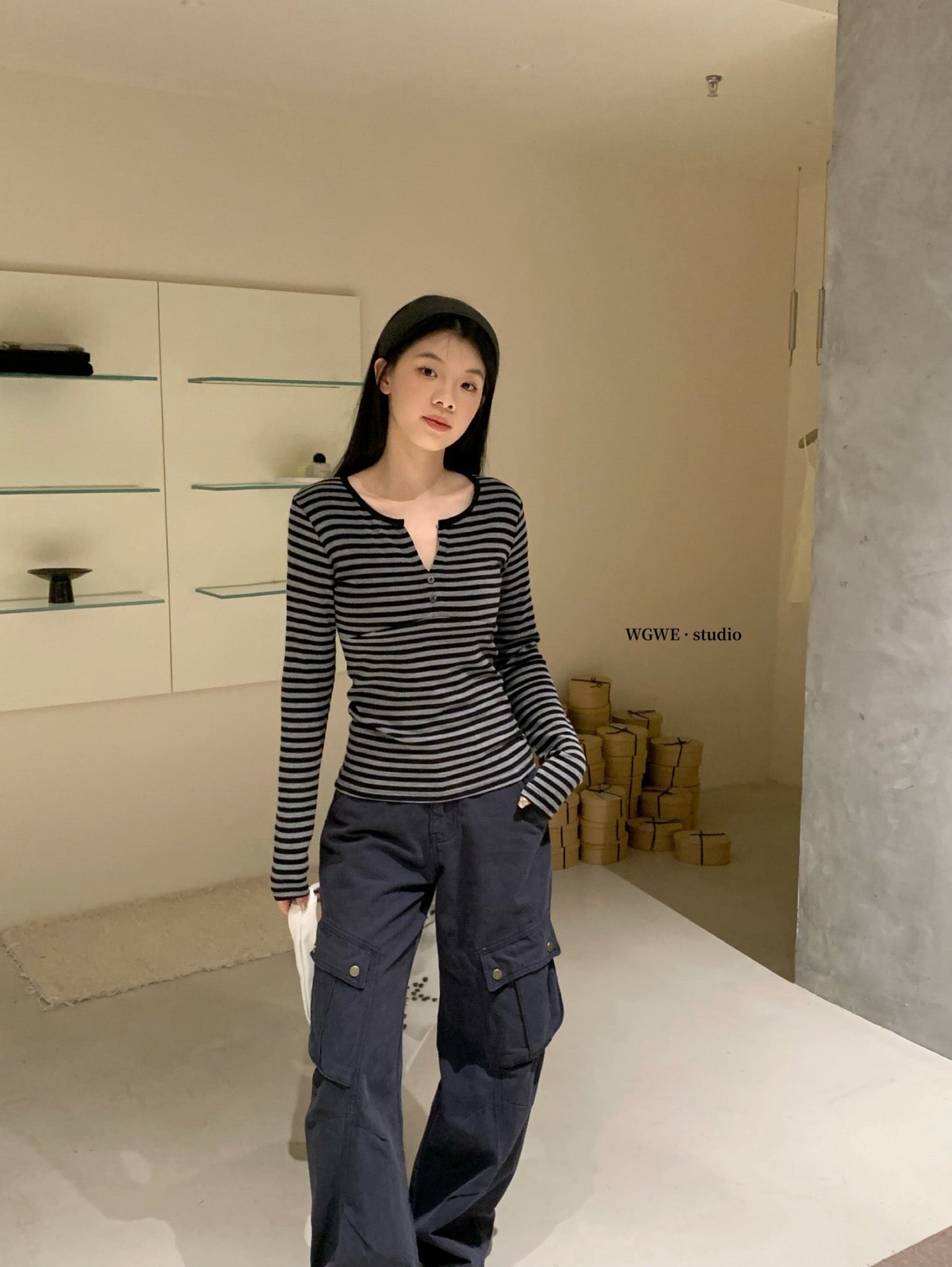 W8169#条纹长袖T恤