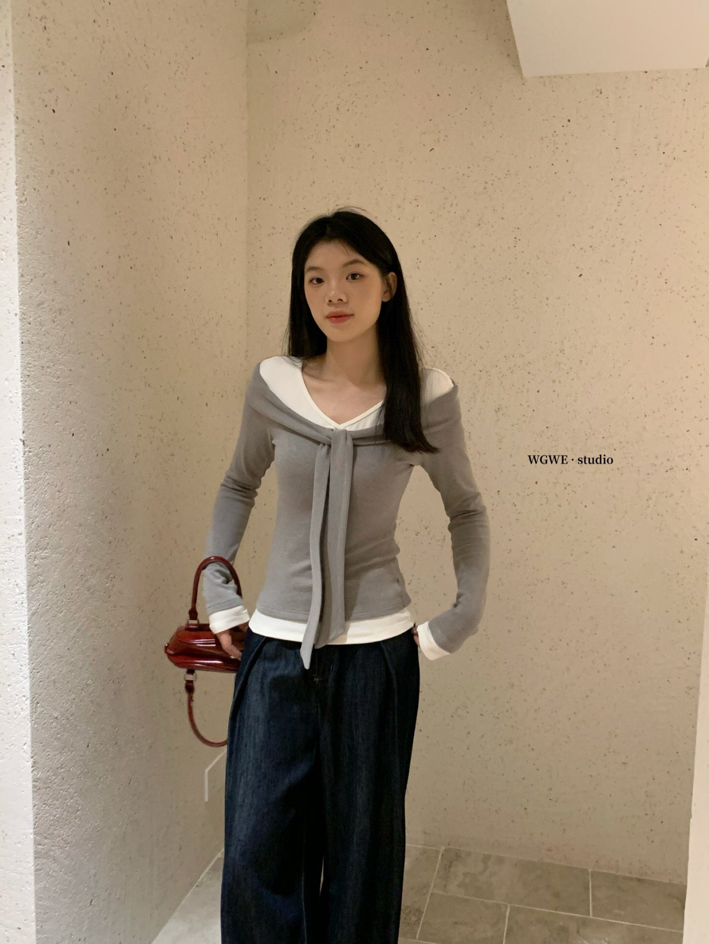 W8224#假两件上衣