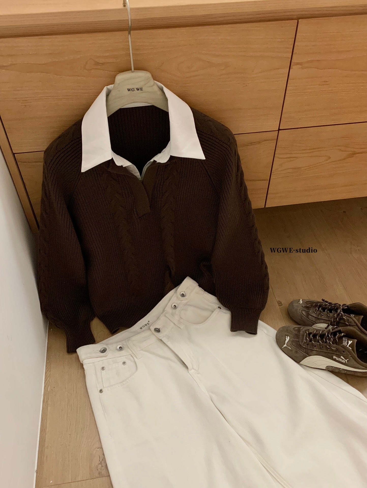 W8247#假两件针织上衣