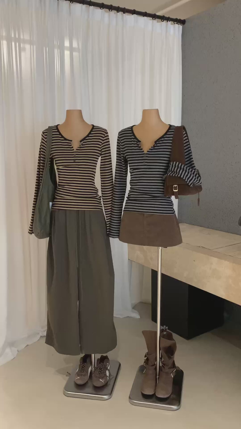 W8169#条纹长袖T恤