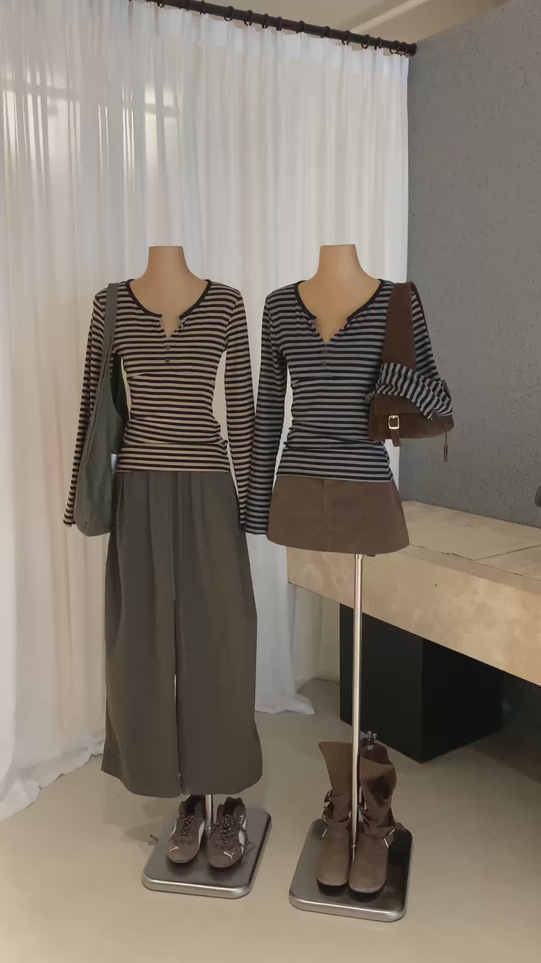 W8169#条纹长袖T恤